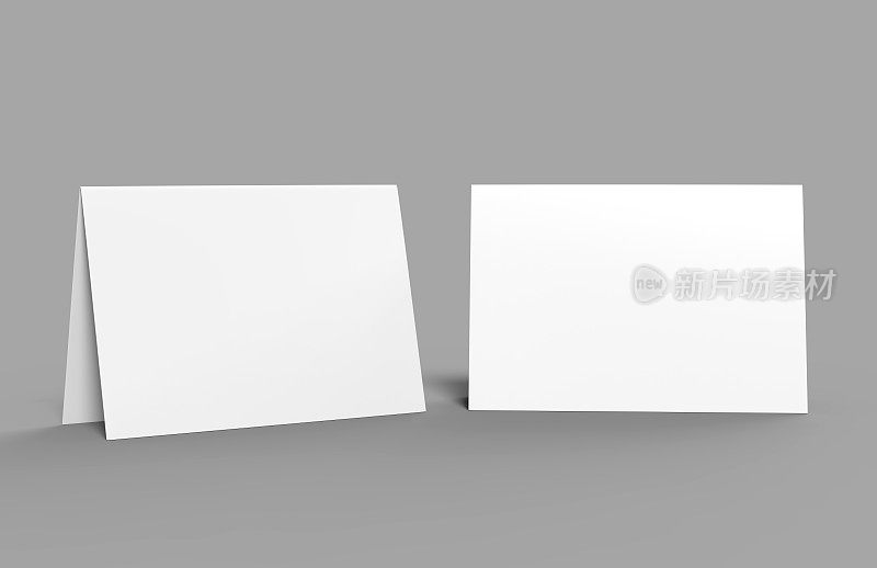 半折叠水平宣传册空白白色模板模拟和演示设计。3 d演示。